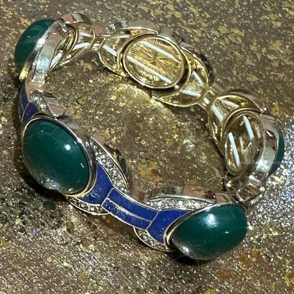 Ann Taylor Gorgeous Green & Blue Enamel Stretch Bracelet - Picture 1 of 5